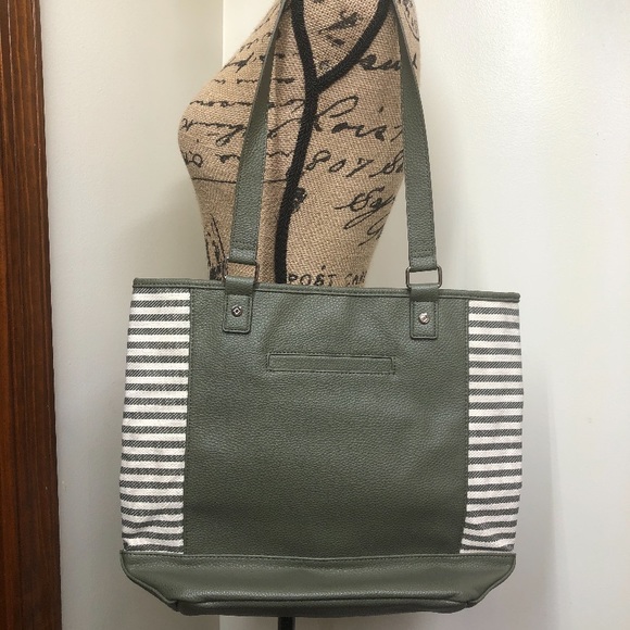Thirty-One Color Block Tote Ooh La La Olive NWT - Picture 1 of 6